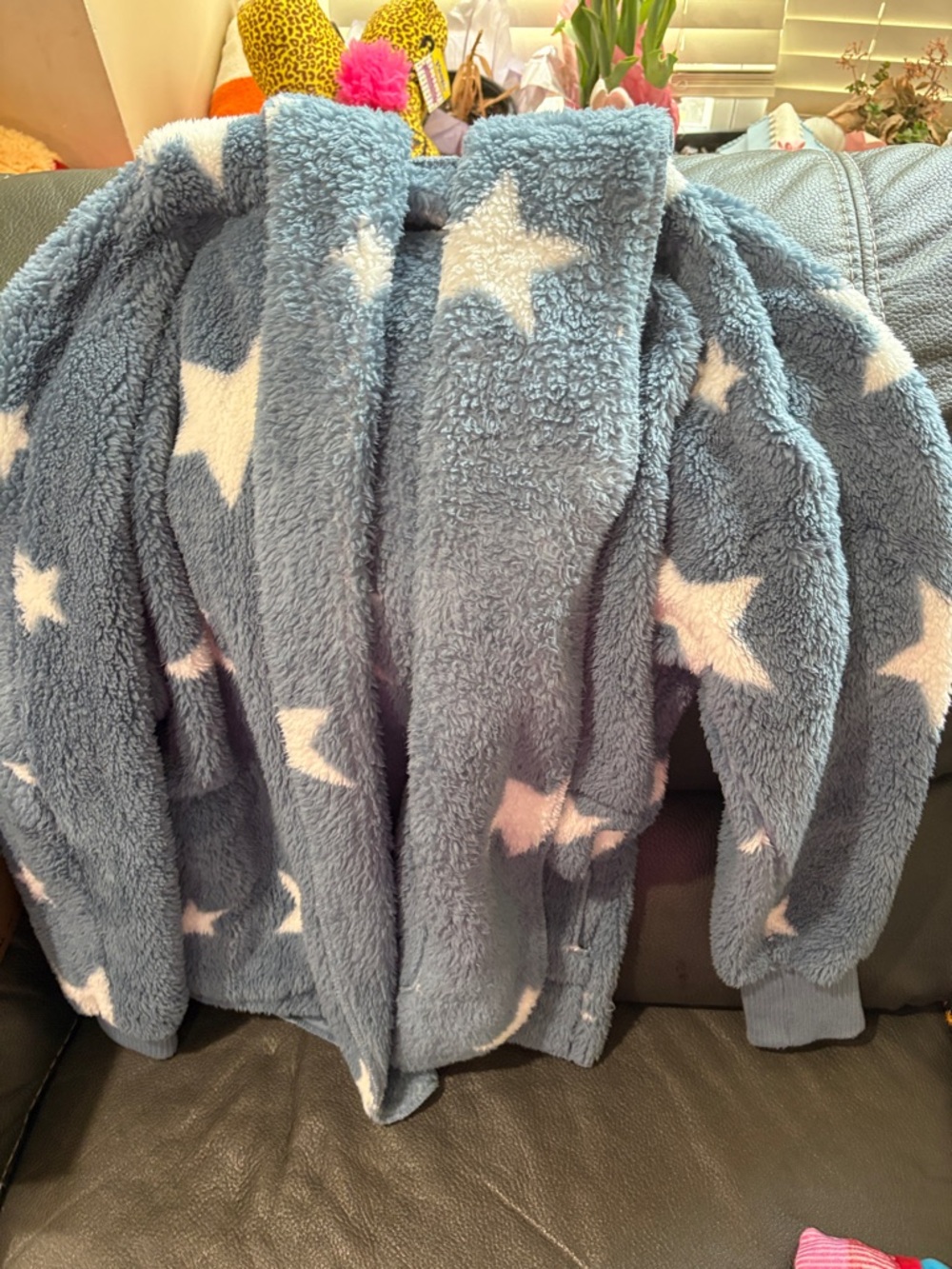 Hem and thread Sherpa blue fleece star hoodie